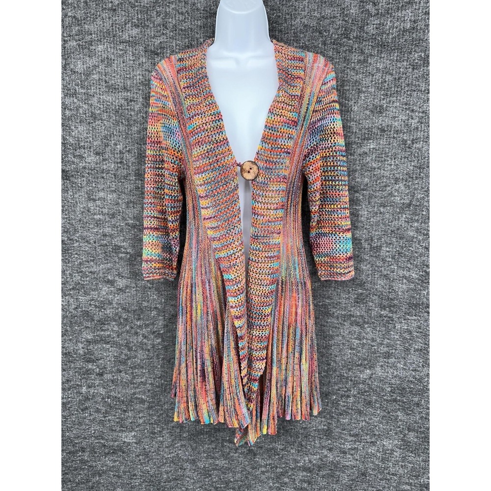 Y2K Vintage Cardigan Sweater Women Small Cottagecore Open Knit Fringe Boho Sheer